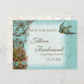 Botanica Wedding Postcard Save the Date - Blue Ankündigungspostkarte (Vorne/Hinten)