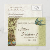 Botanica Wedding Postcard Save the Date - Green Ankündigungspostkarte (Vorne/Hinten)