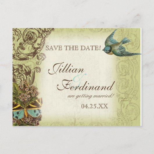 Botanica Wedding Postcard Save the Date - Green Ankündigungspostkarte (Vorderseite)