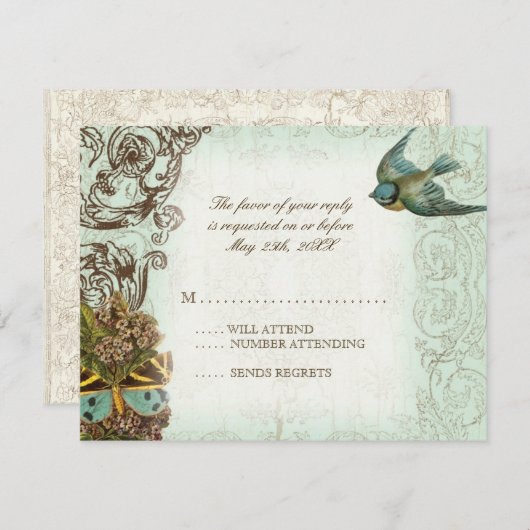 Botanica Wedding RSVP Response Card - Blue Green (Vorne/Hinten)