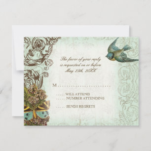 Botanica Wedding RSVP Response Card - Blue Green Karte
