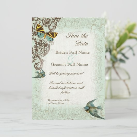 Botanica Wedding Save the Date Invite - Blue Green Einladung (Stehend Vorderseite)