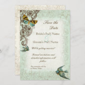 Botanica Wedding Save the Date Invite - Blue Green Einladung (Vorne/Hinten)