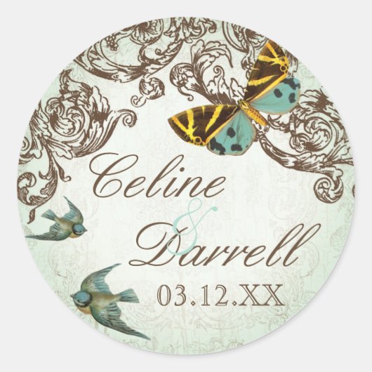 Botanica Wedding Sticker oder Siegel - Aqua Blue (Vorderseite)