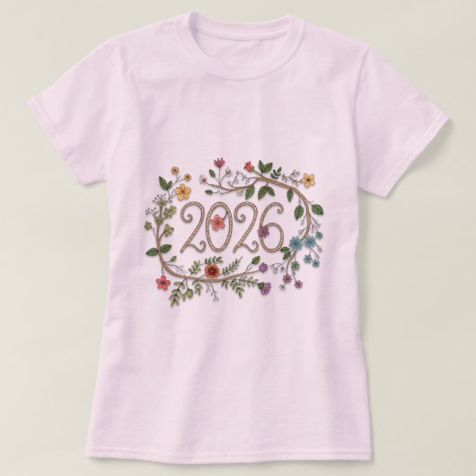 Botanical 2026 Typography with Flowering Vines  T-Shirt (Design vorne)