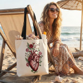 Botanical Anatomical Heart - Vintage Floral Design Tasche