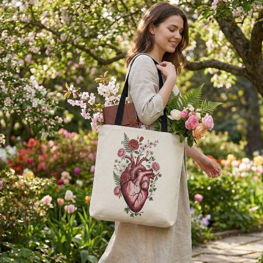 Botanical Anatomical Heart - Vintage Floral Design Tasche