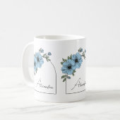 Botanical Arch Black Script Elegant Blue Floral Kaffeetasse (Vorderseite Links)