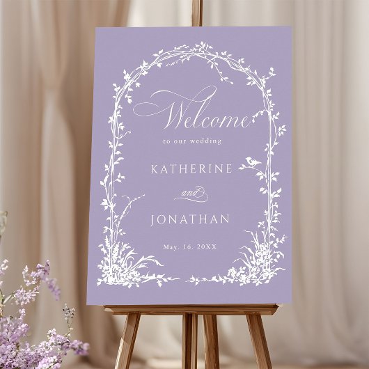  Botanical Arch Garden Lavender Wedding Welcome Poster