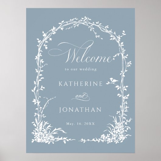 Botanical Arch Garden Wedding Dusty Blue Welcome  Poster (Vorne)