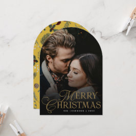 Botanical Arch Photo Gold Christmas Holiday Card Einladung