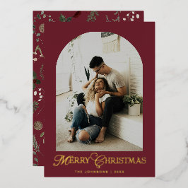 Botanical Arch Photo Gold Christmas Holiday Card Folien Feiertagskarte