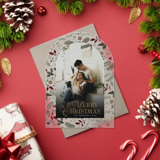 Botanical Arch Photo Merry Christmas Holiday Card Acryleinladungen (Insitu (Feiertag))