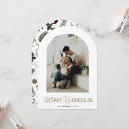 Botanical Arch Photo Merry Christmas Holiday Card Einladung