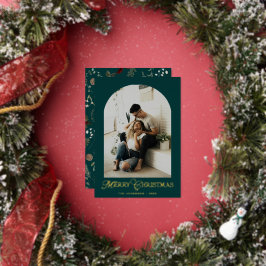 Botanical Arch Photo Merry Christmas Holiday Card Folien Feiertagskarte