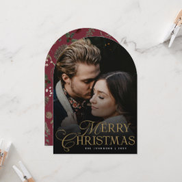 Botanical Arch Photo Red Christmas Holiday Card Einladung