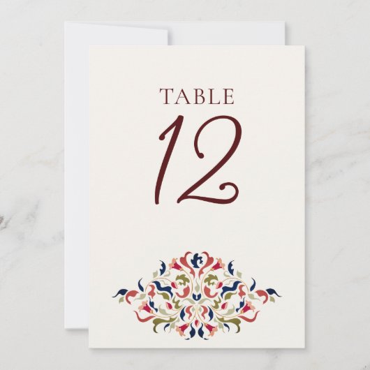 Botanical Art Floral Paisley Wedding Table Number Einladung (Vorderseite)