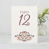 Botanical Art Floral Paisley Wedding Table Number Einladung (Stehend Vorderseite)