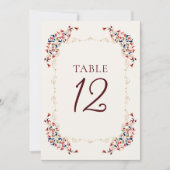 Botanical Art Floral Paisley Wedding Table Number Einladung (Vorderseite)
