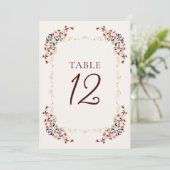 Botanical Art Floral Paisley Wedding Table Number Einladung (Stehend Vorderseite)