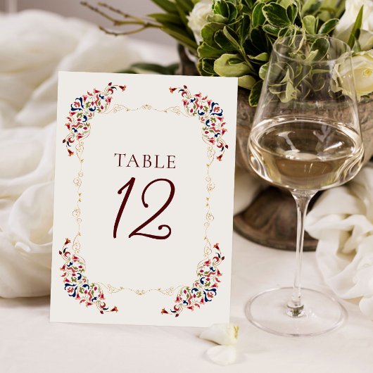 Botanical Art Floral Paisley Wedding Table Number Einladung