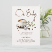 Botanical Baby is Brewing' Coffee Baby Shower Einladung (Stehend Vorderseite)