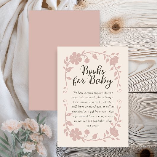 Botanical Baby Shower Book Request Card Blush Begleitkarte