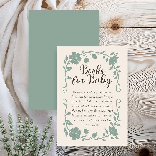 Botanical Baby Shower Book Request Card Sage Begleitkarte