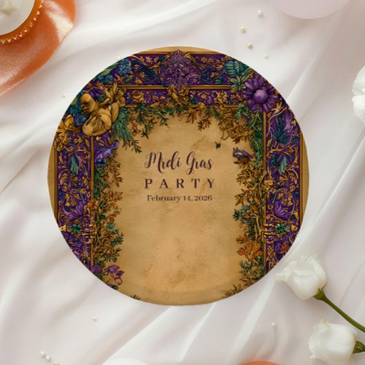 Botanical Baroque Mardi Gras Masquerade Pappteller