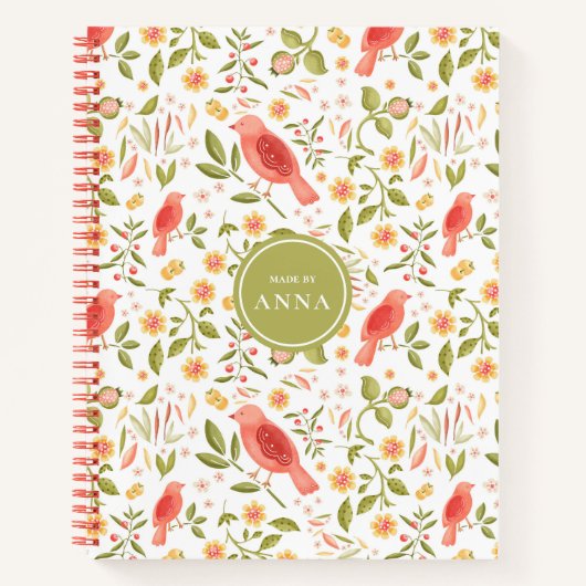 Botanical Birds Pattern – Nature Stationery Design Notizblock (Vorderseite)