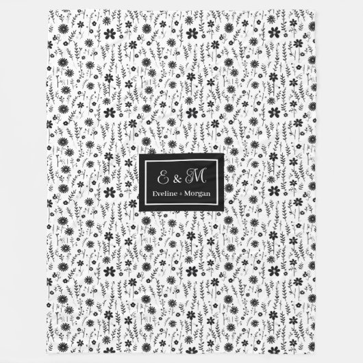 Botanical Blanket Personalized Monochrome Minimal Fleecedecke (Vorderseite)