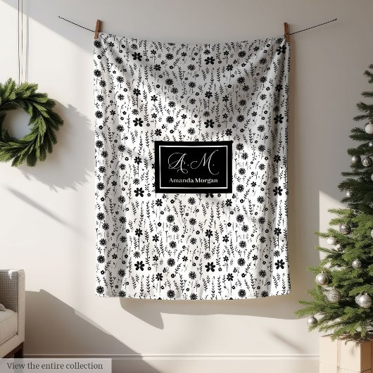 Botanical Blanket Personalized Monochrome Minimal Fleecedecke