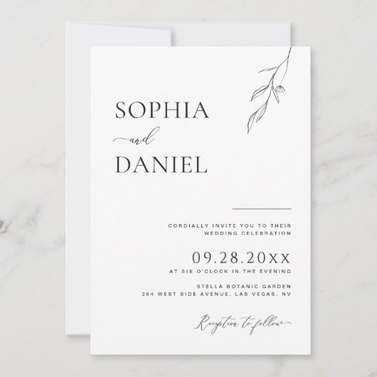 Botanical Bliss Modern Simplicity Wedding Einladung (Vorderseite)