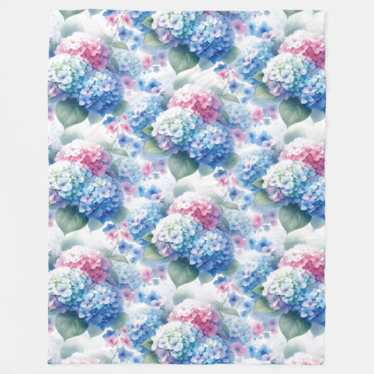Botanical blue and pink Hydrangea Fleecedecke (Vorderseite)