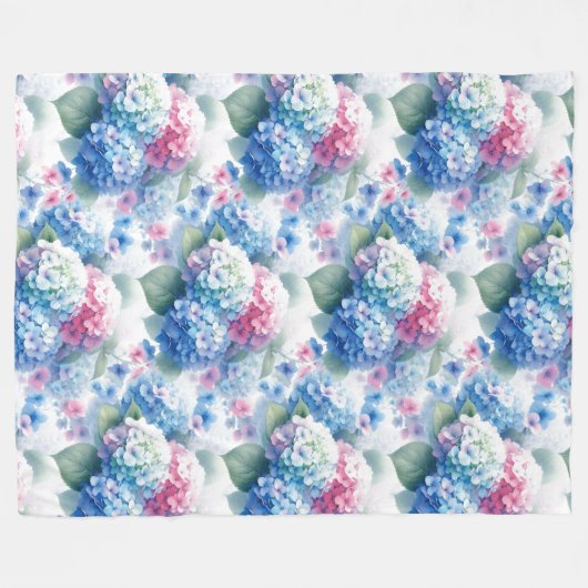 Botanical blue and pink Hydrangea Fleecedecke (Vorderseite (Horizontal))