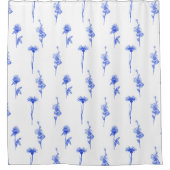 Botanical Blue Floral Flowers Pattern Curtain Duschvorhang (Vorderseite)