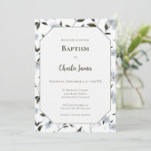 Botanical Blue Green Baptism Invitation (Stehend Vorderseite)
