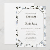 Botanical Blue Green Baptism Invitation (Vorne/Hinten)