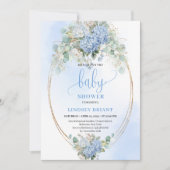Botanical Blue Hydrangea Eucalyptus Baby Shower  Einladung (Vorderseite)