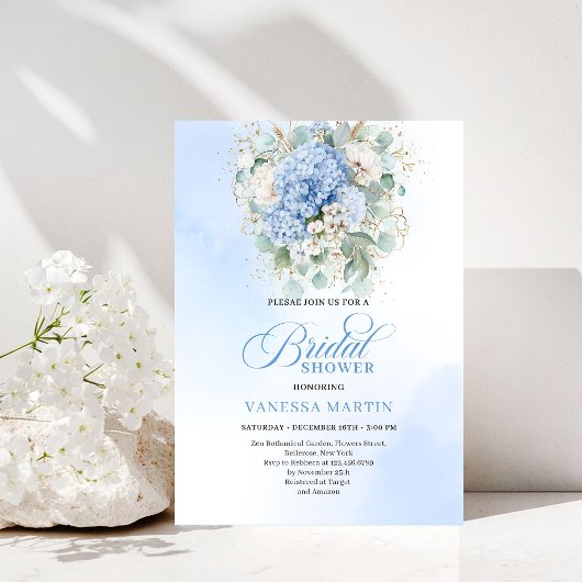 Botanical Blue Hydrangea Eucalyptus Shower Invitat Einladung
