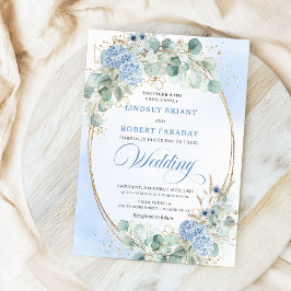 Botanical Blue Hydrangea Eucalyptus Wedding Invite Einladung