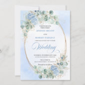 Botanical Blue Hydrangea Eucalyptus Wedding Invite Einladung (Vorderseite)