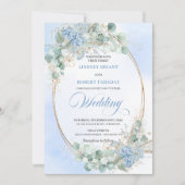 Botanical Blue Hydrangea Wheat Elegant Wedding  Einladung (Vorderseite)