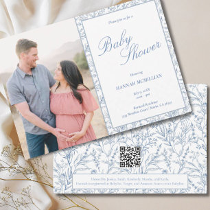 Botanical Blue Line Gezeichnet Kinderdusche Einlad Einladung