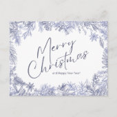 Botanical Blue Merry Christmas Illustration Postkarte (Vorderseite)