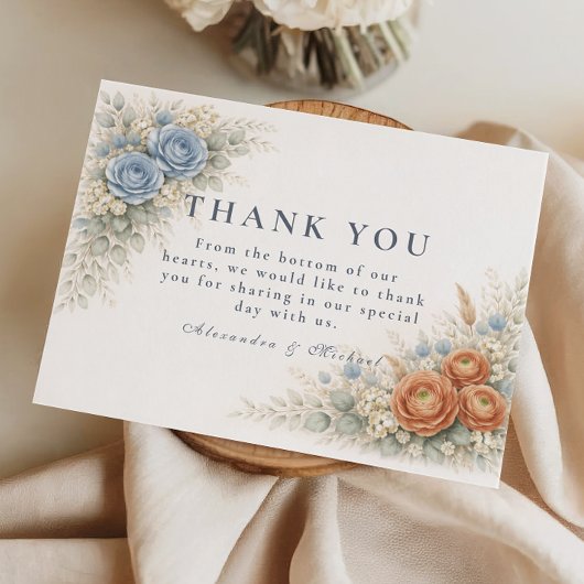 Botanical Blue Rose Wedding Dankeskarte