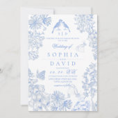 Botanical Blue White Rustic Wildflowers Wedding  Einladung (Vorderseite)