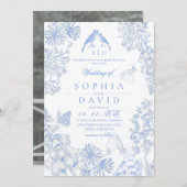 Botanical Blue White Rustic Wildflowers Wedding  Einladung (Vorne/Hinten)