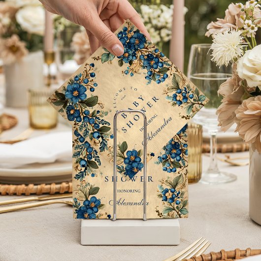 Botanical Blueberry Floral Baby Shower Serviette