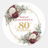 Botanical Blush Burgunder 80. Geburtstag Aufkleber (Vorderseite)